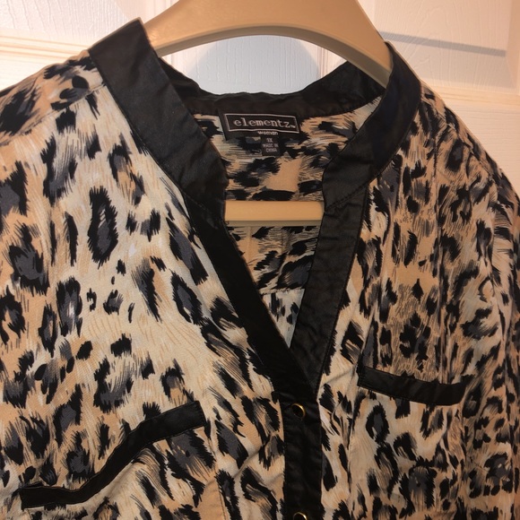 Elementz Animal Print Blouse with Banded Collar - Picture 2 of 6